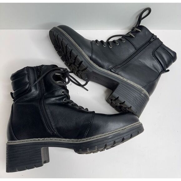 BareStraps Boots Size 10 Black Lug Sole Lace Up Round Toe Block Heel - Picture 8 of 10